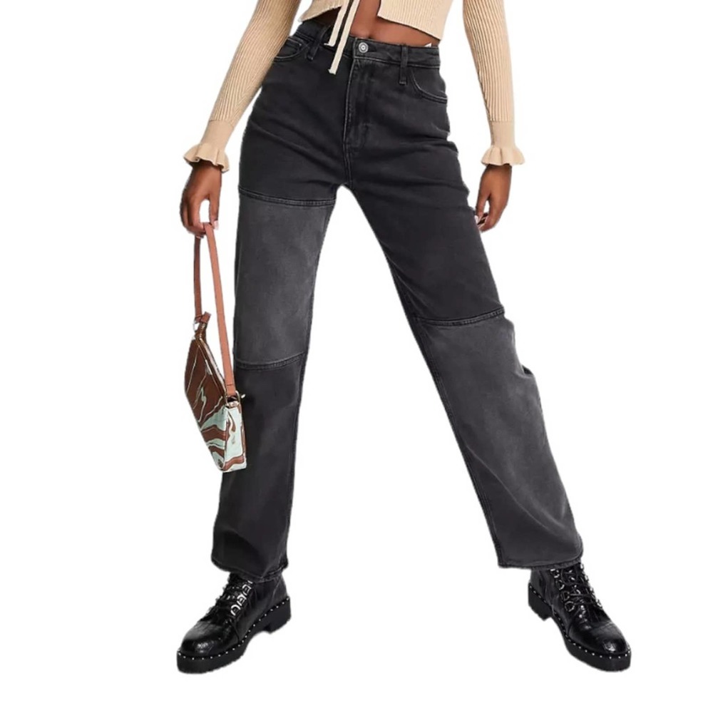 Hollister womens size 17  patchwork dad jeans washed black high rise relax ca